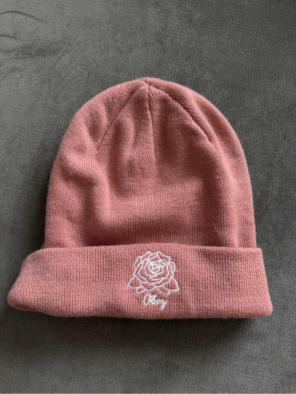 Obey Women's Rose Embroidered Cuffed Beanie - Mauve
